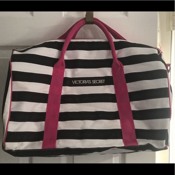 NWOT VS black/white striped pink handles weekender - Picture 2 of 14